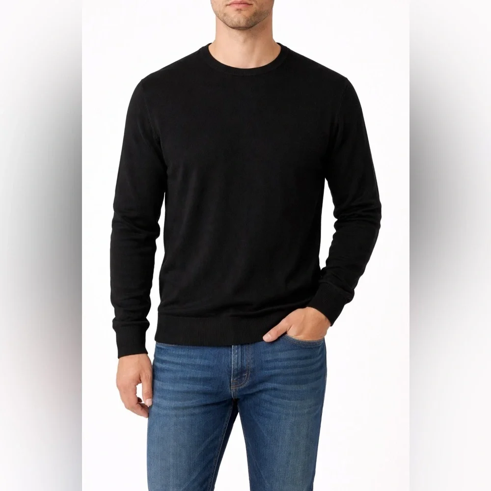 Lorenzoni Men's Extra Fine Cotton Black Crewneck Sweater Made in Italy Medium